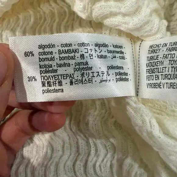 Zara Textured Long Sleeve Boatneck Tie Top Blouse Women's Small White Minimalist - Picture 5 of 7